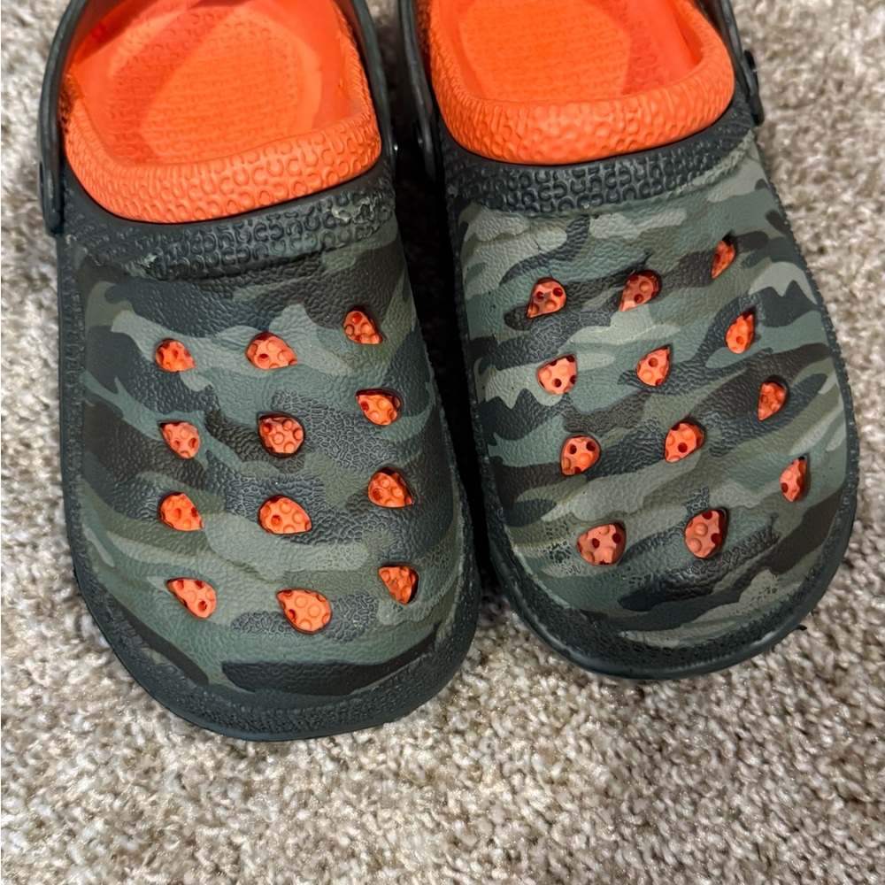Kids Camouflage Clogs with Orange Accents